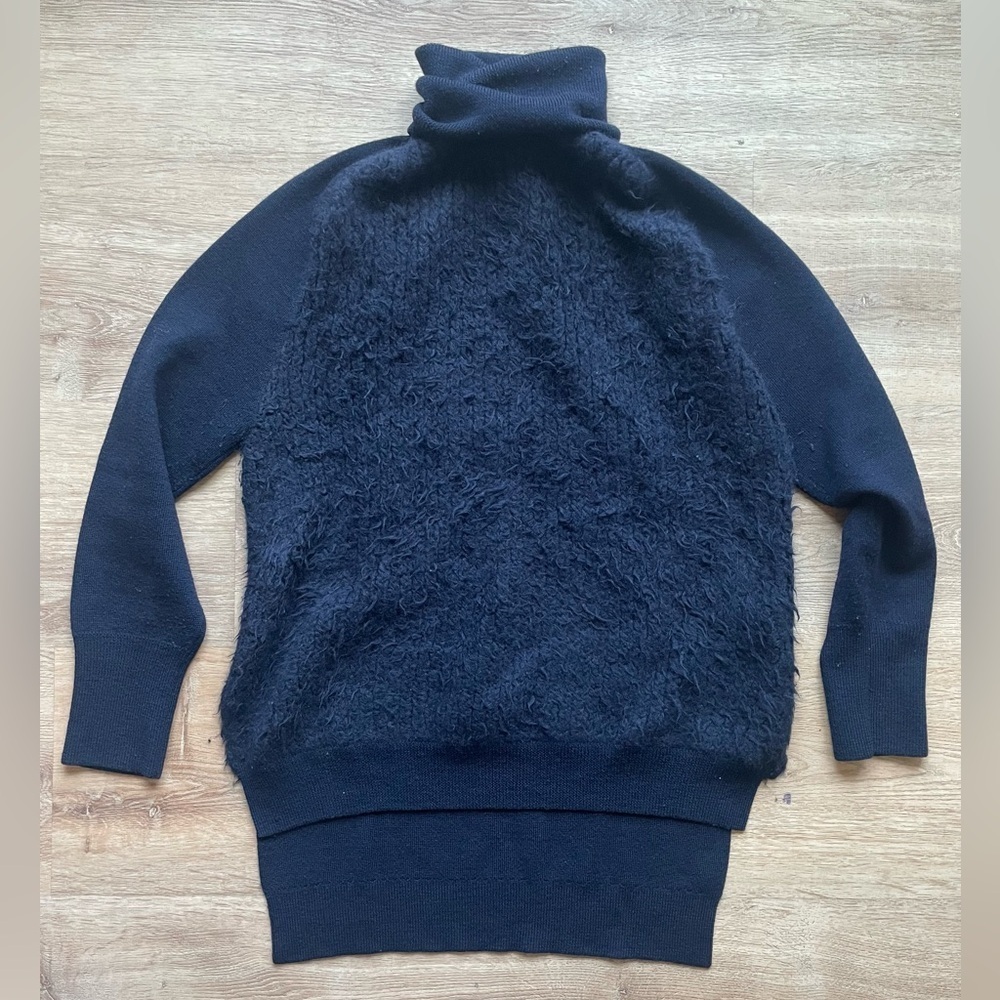 3.1 Phillip Lim Angora Wool Turtleneck Sweater Black Textured Front XS Knit